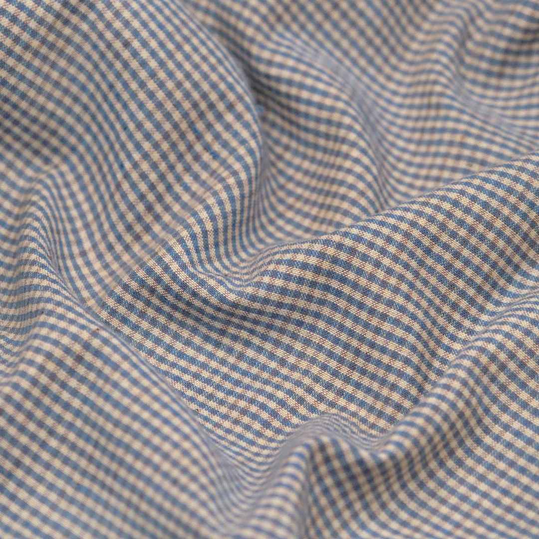 Micro Gingham Lightweight Handwoven Cotton - Slate Blue/Cream