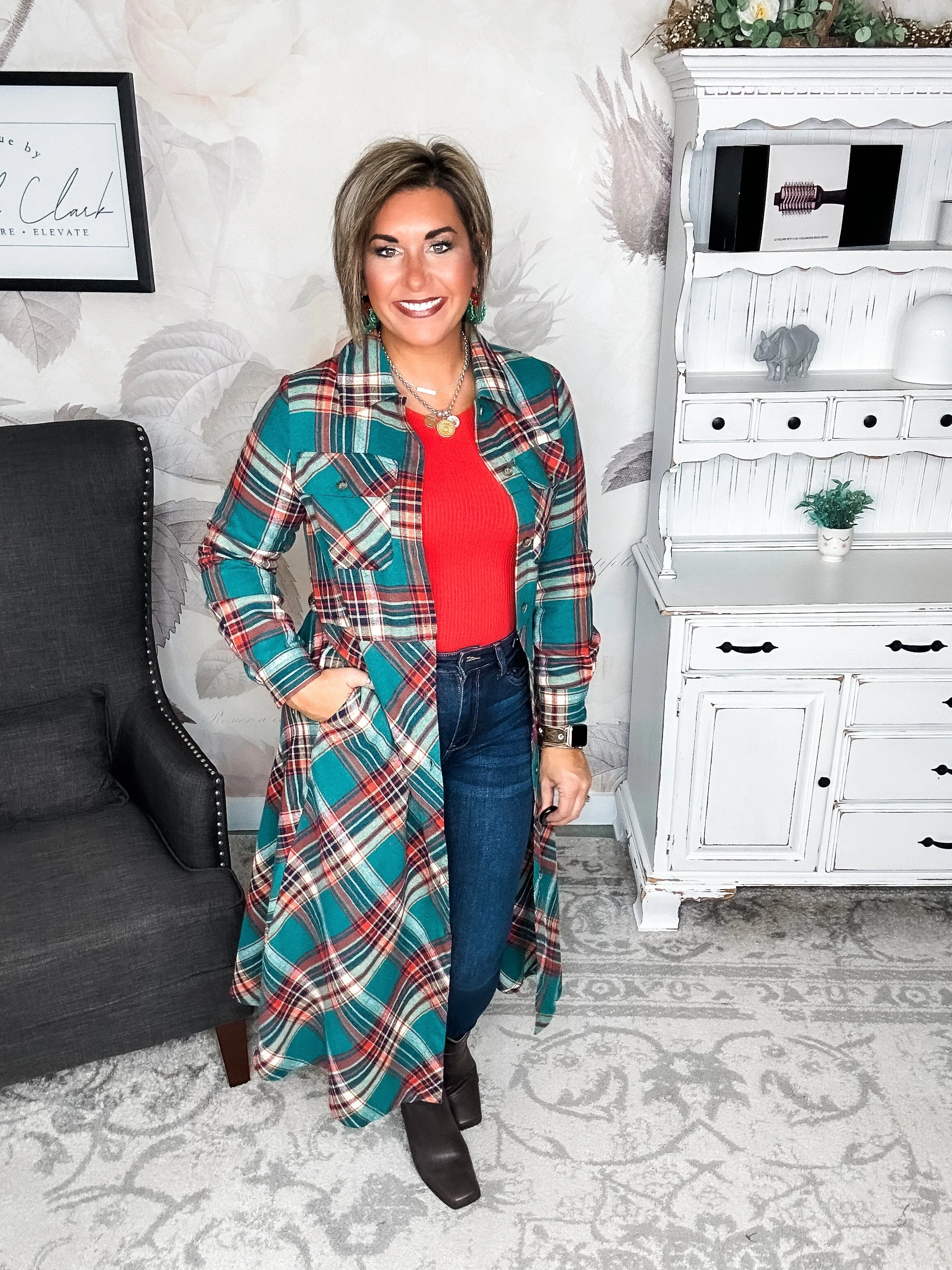 Moving on Up Button Down Dress - Green