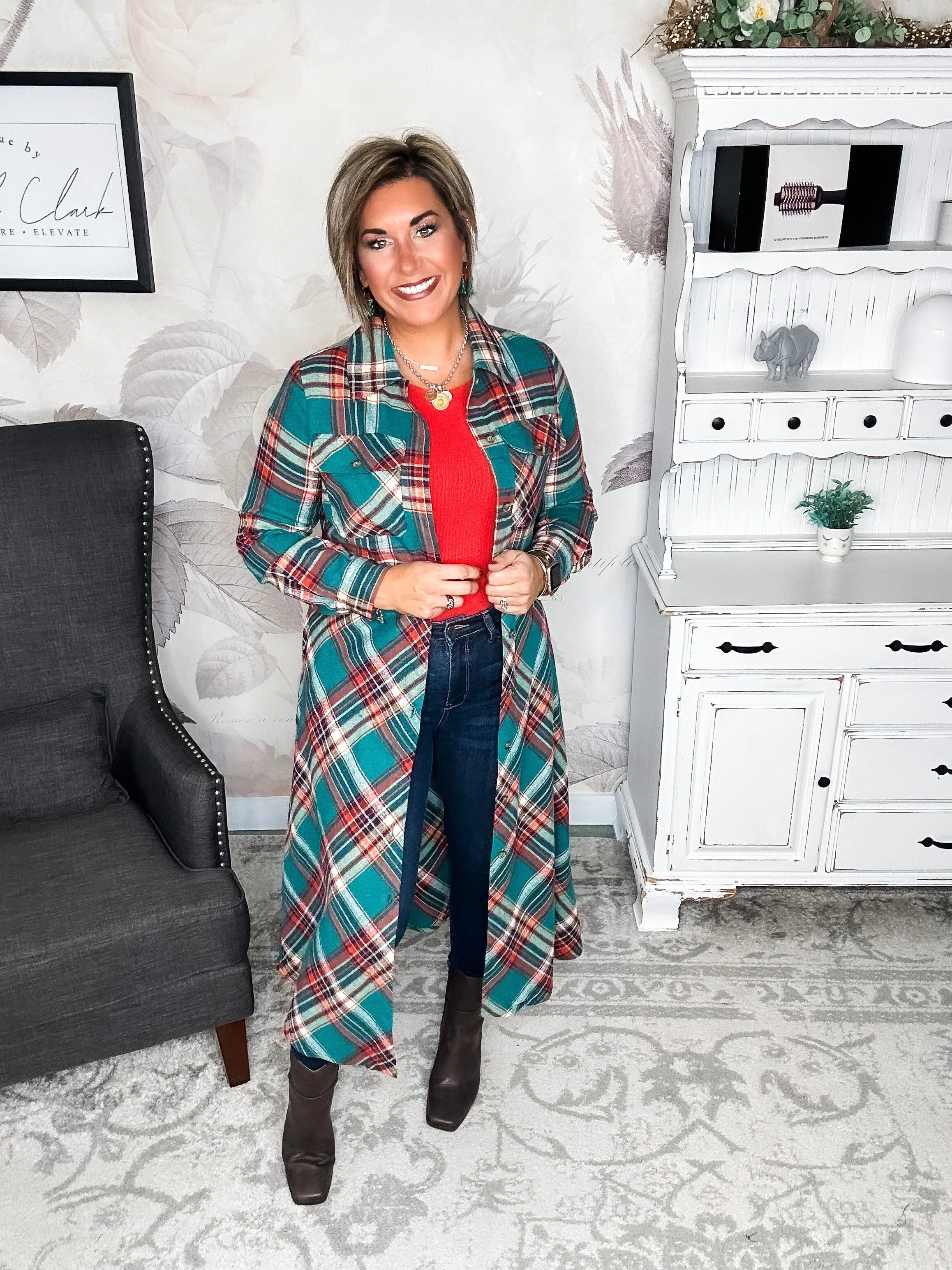 Moving on Up Button Down Dress - Green