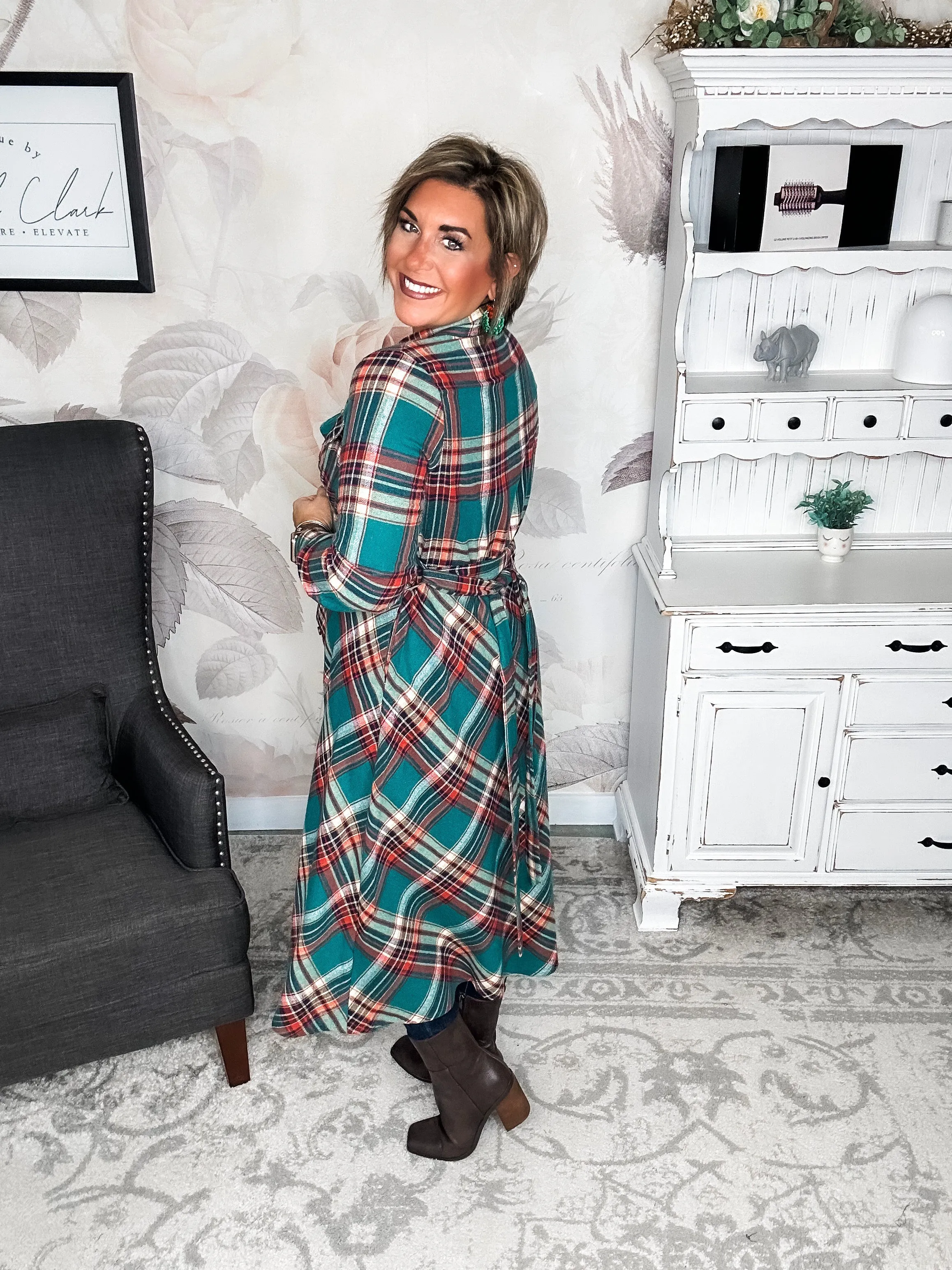 Moving on Up Button Down Dress - Green