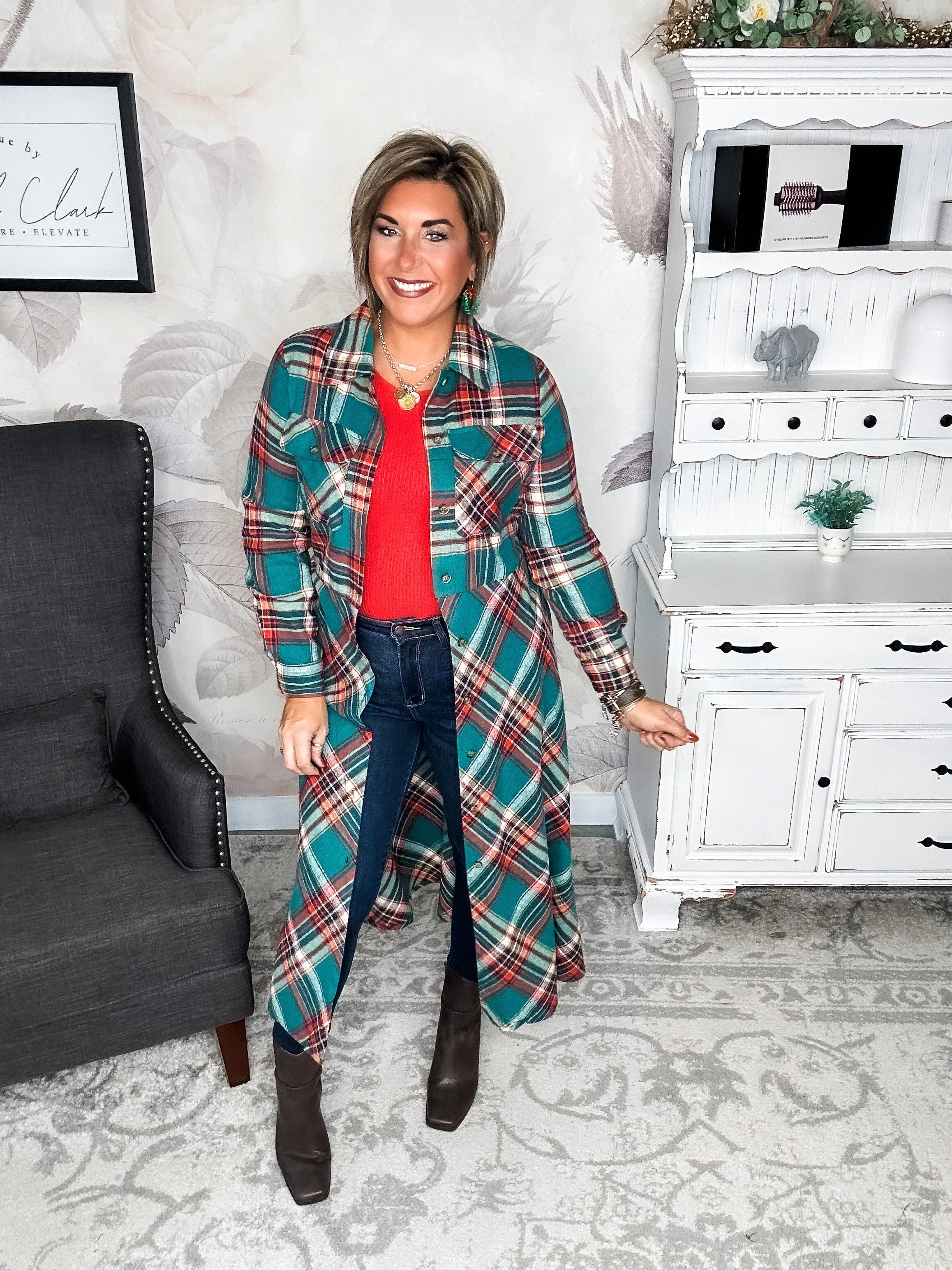Moving on Up Button Down Dress - Green