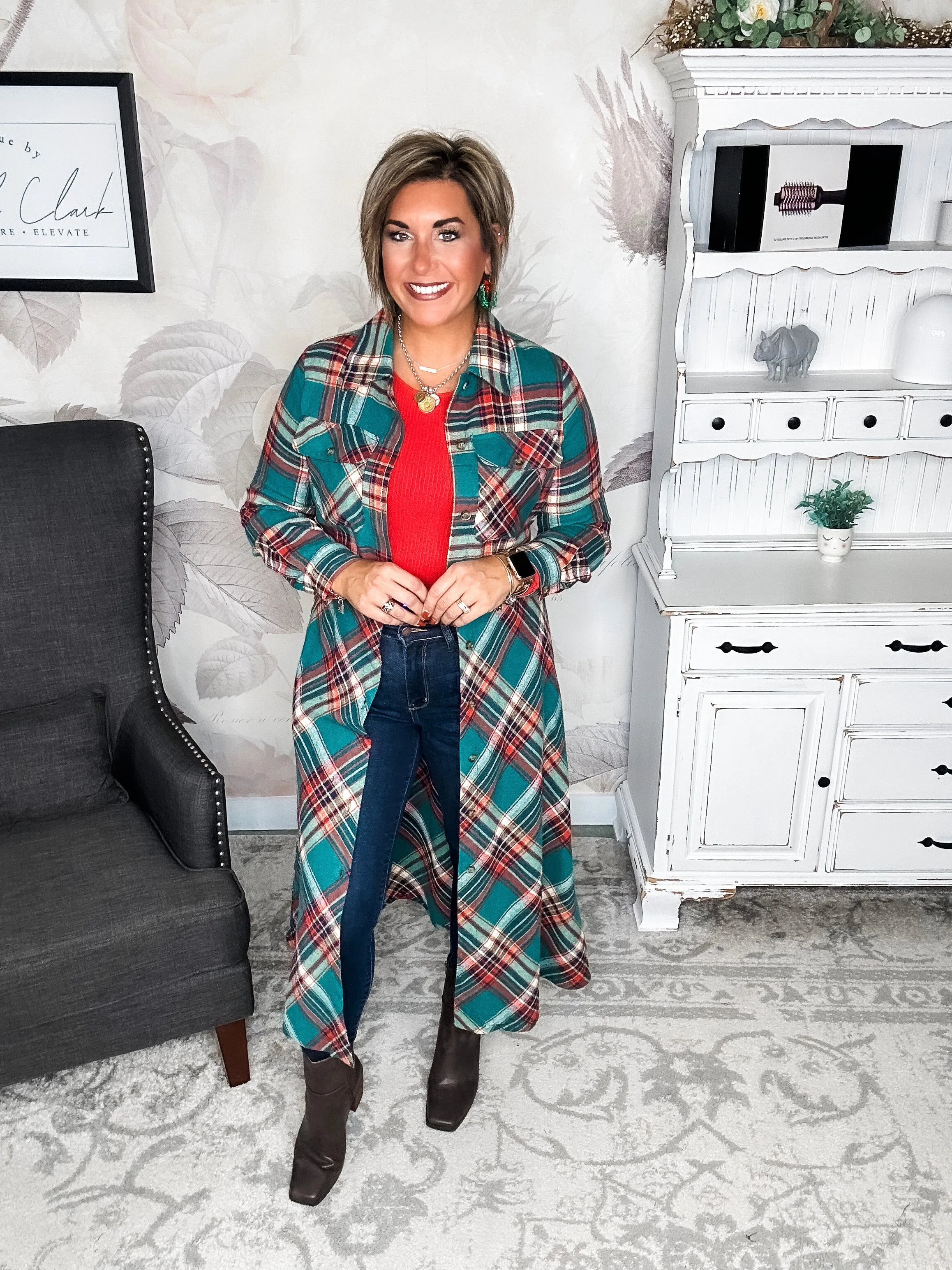 Moving on Up Button Down Dress - Green