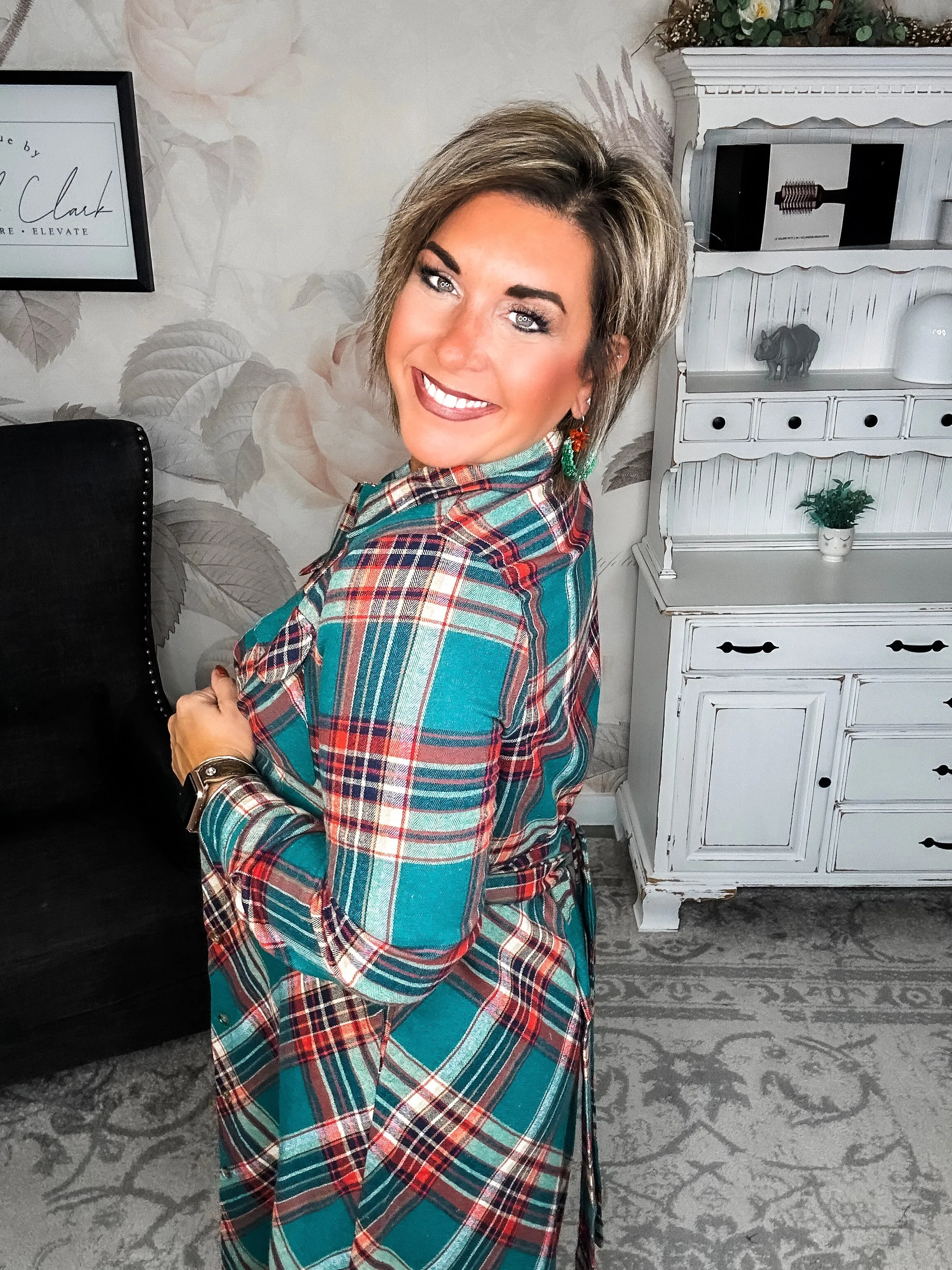 Moving on Up Button Down Dress - Green