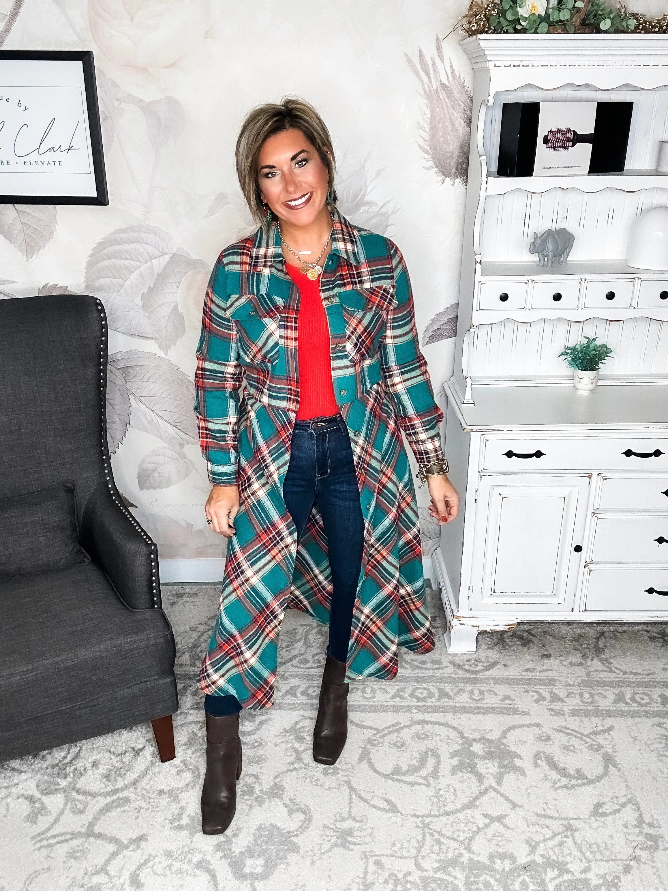 Moving on Up Button Down Dress - Green