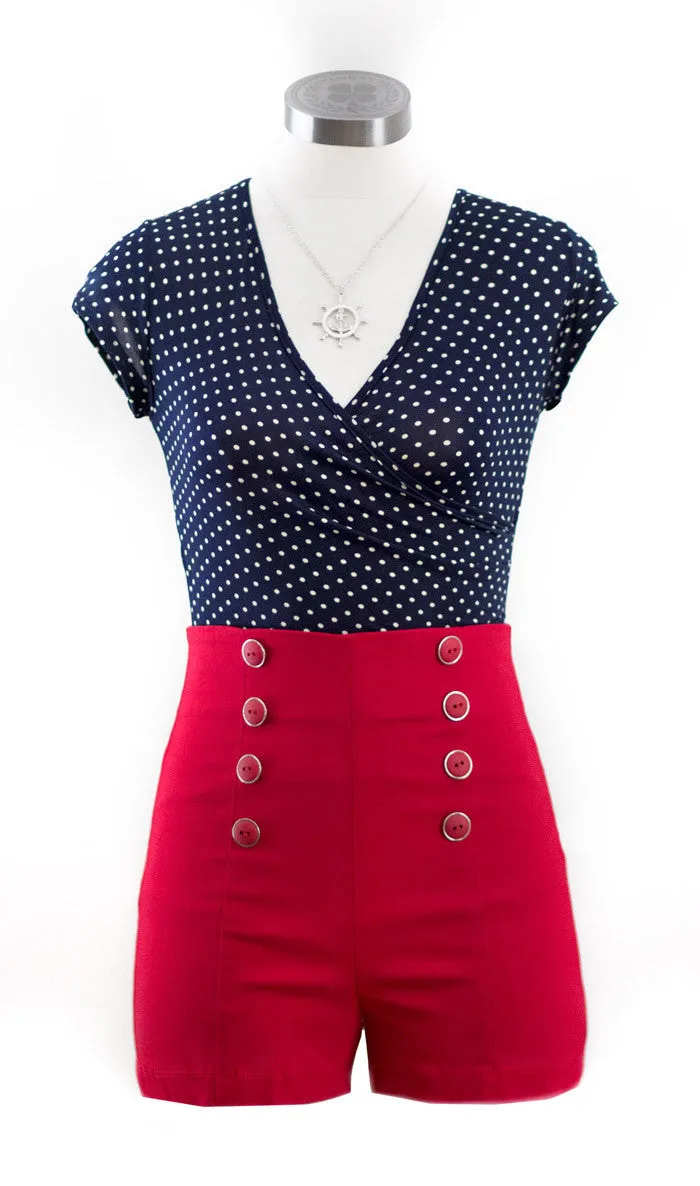 Navy Bombshell Polka Dot Top