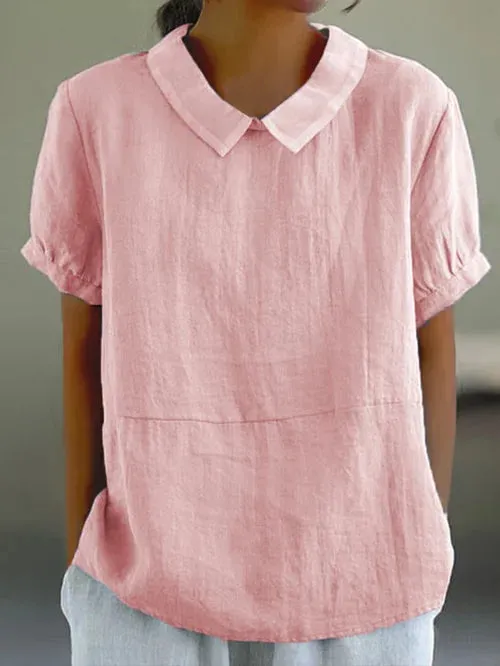Nyssa™ -  Elegant Linen Solid Lapel Neck Shirt