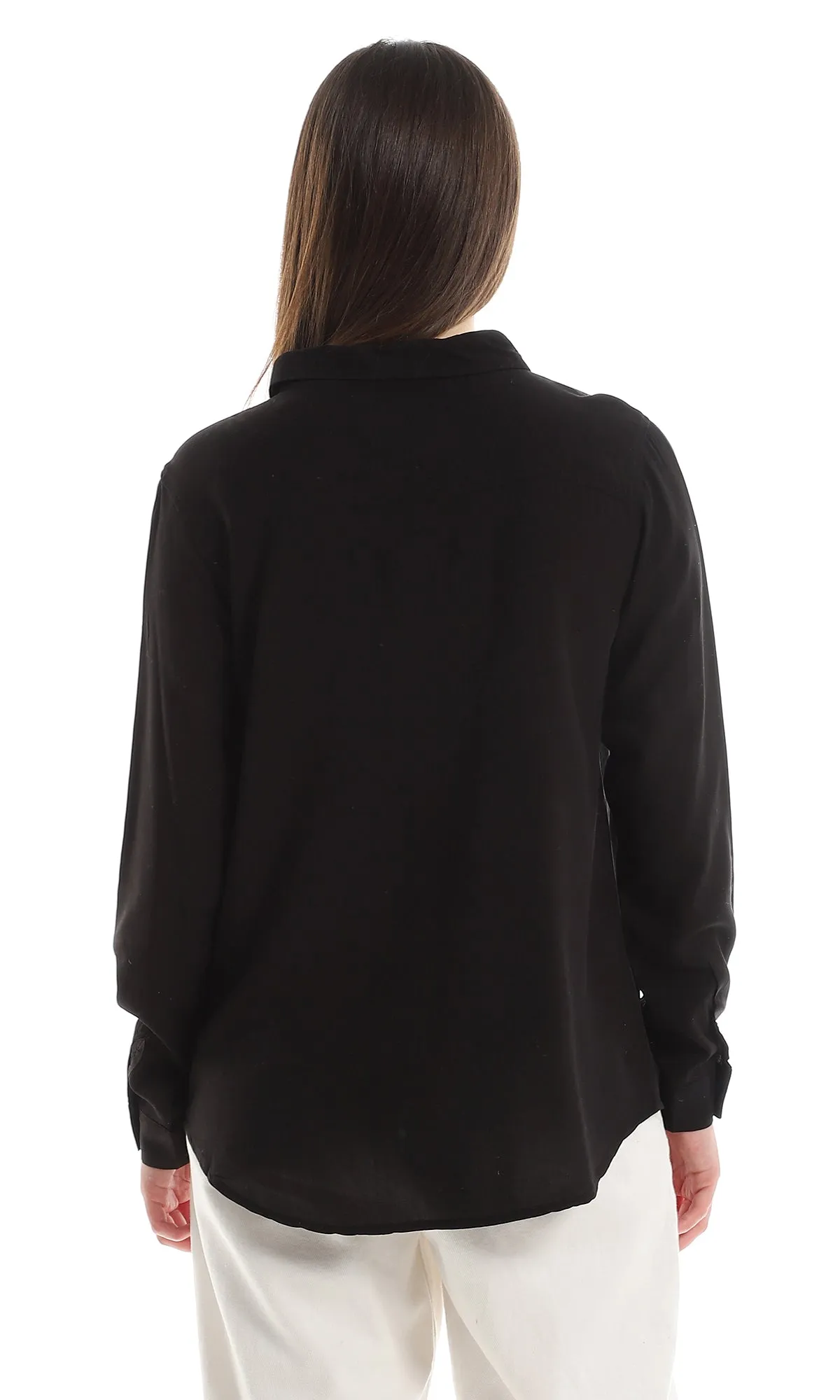 O151300 Plain Rayon Simple Buttoned Shirt - Black