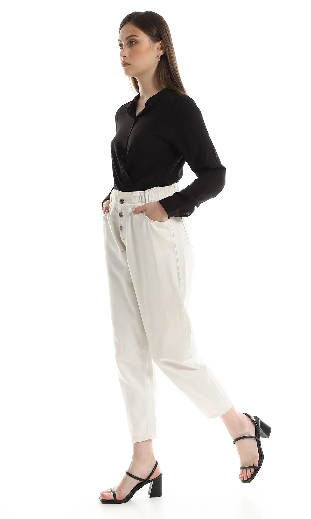 O151300 Plain Rayon Simple Buttoned Shirt - Black