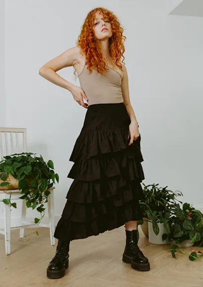 Palace Ruffled Maxi Skirt Black Tencel
