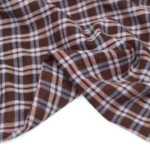 Plaid Lightweight Handwoven Cotton - Chocolate/Pale Blue