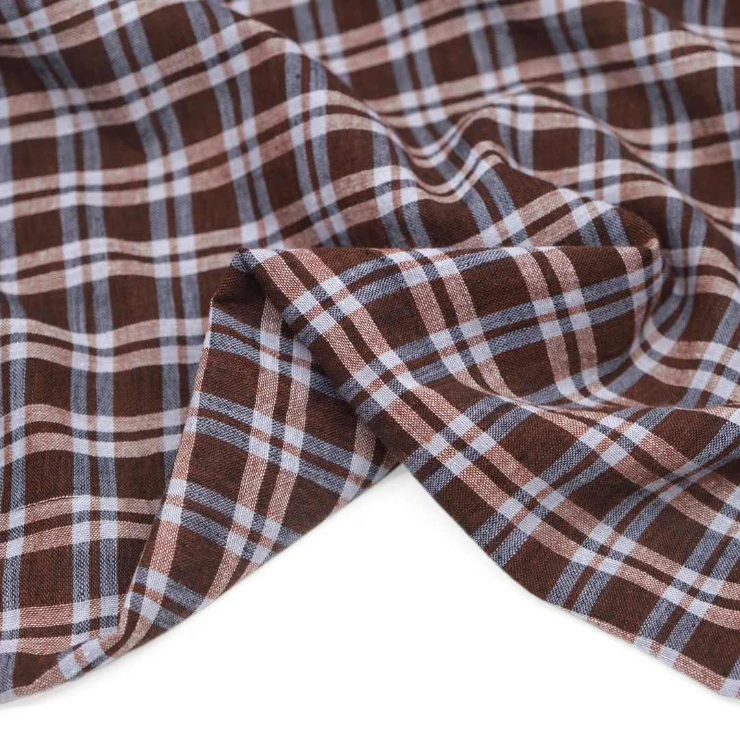 Plaid Lightweight Handwoven Cotton - Chocolate/Pale Blue