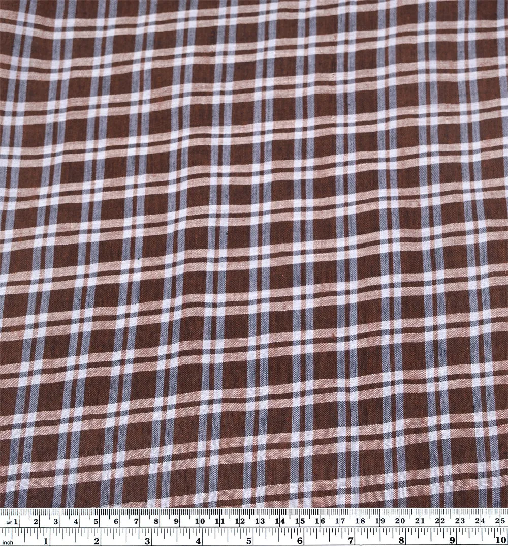 Plaid Lightweight Handwoven Cotton - Chocolate/Pale Blue