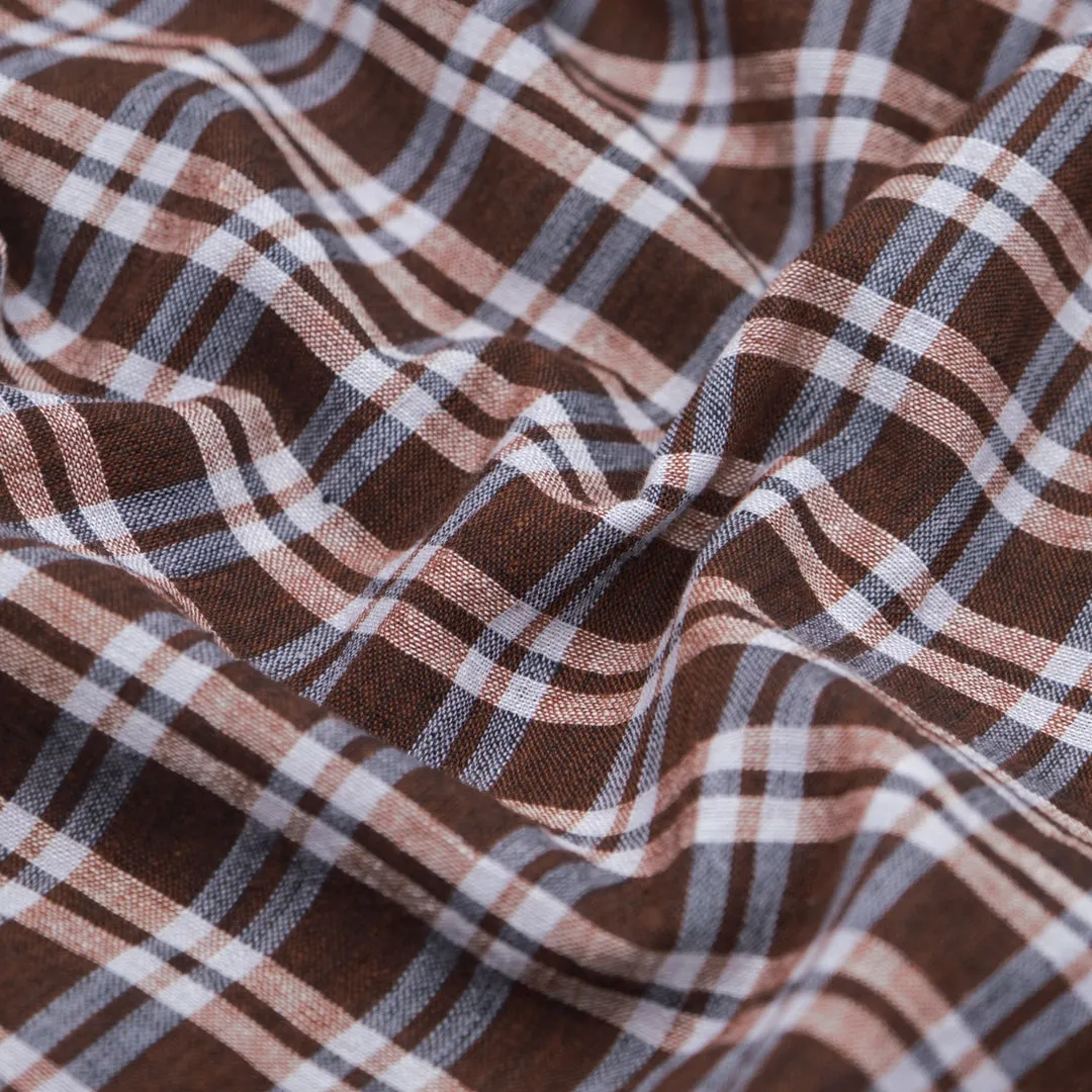 Plaid Lightweight Handwoven Cotton - Chocolate/Pale Blue