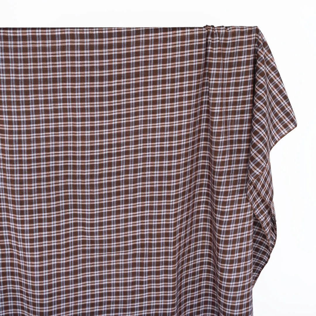 Plaid Lightweight Handwoven Cotton - Chocolate/Pale Blue