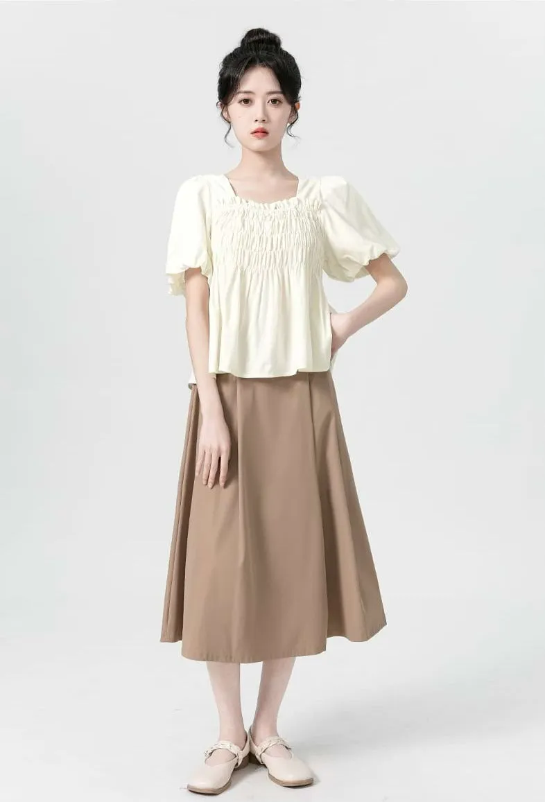 Puff Sleeve Shirred Blouse