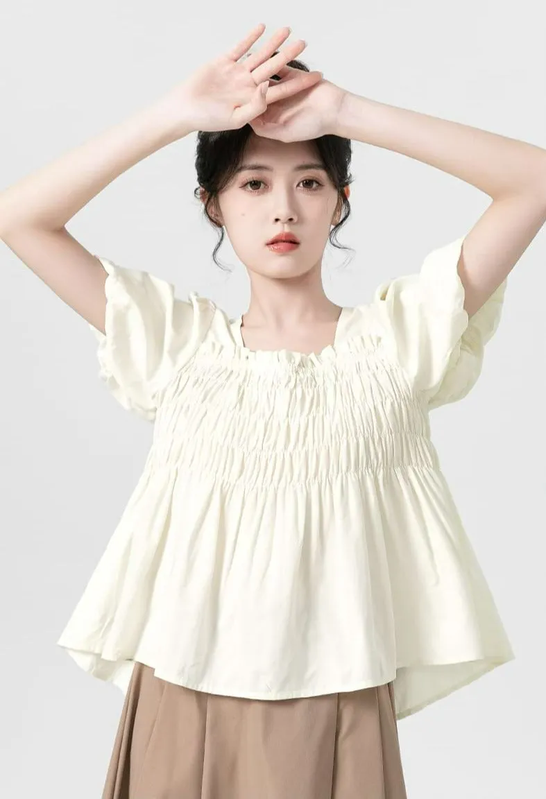 Puff Sleeve Shirred Blouse