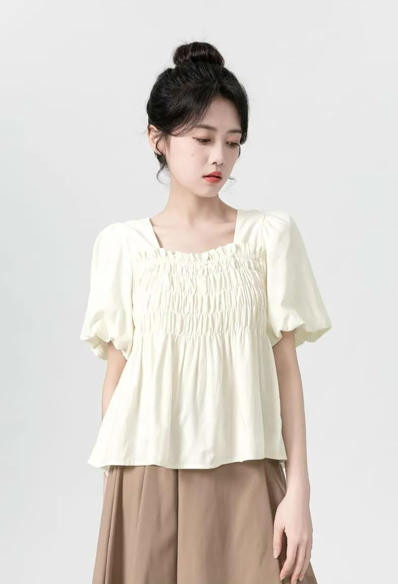 Puff Sleeve Shirred Blouse