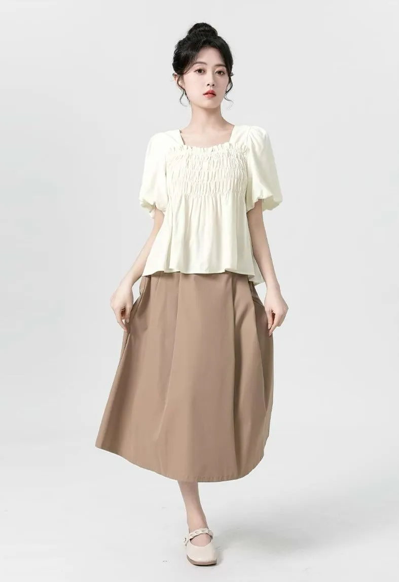 Puff Sleeve Shirred Blouse