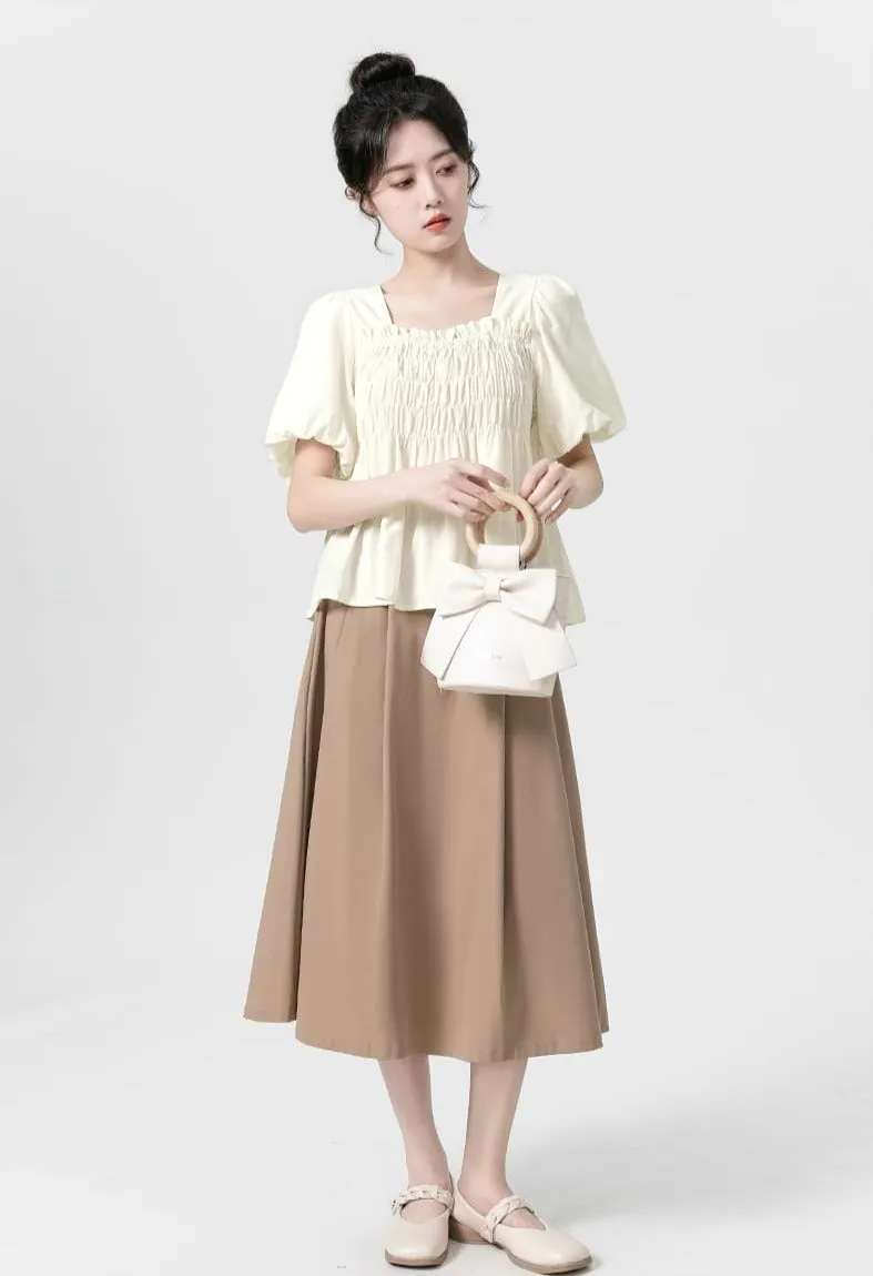 Puff Sleeve Shirred Blouse