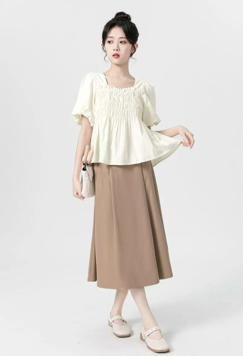 Puff Sleeve Shirred Blouse