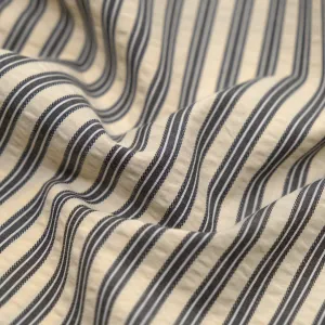 Remnant - 1.4m - Medley Stripe Poly Cotton Seersucker - Stone