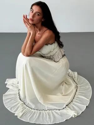 Romantic Date/ Vacation Contrast Trim Texture Layered Camisole Top   Contrast Trim Umbrella Skirt Two-Piece Set For Women