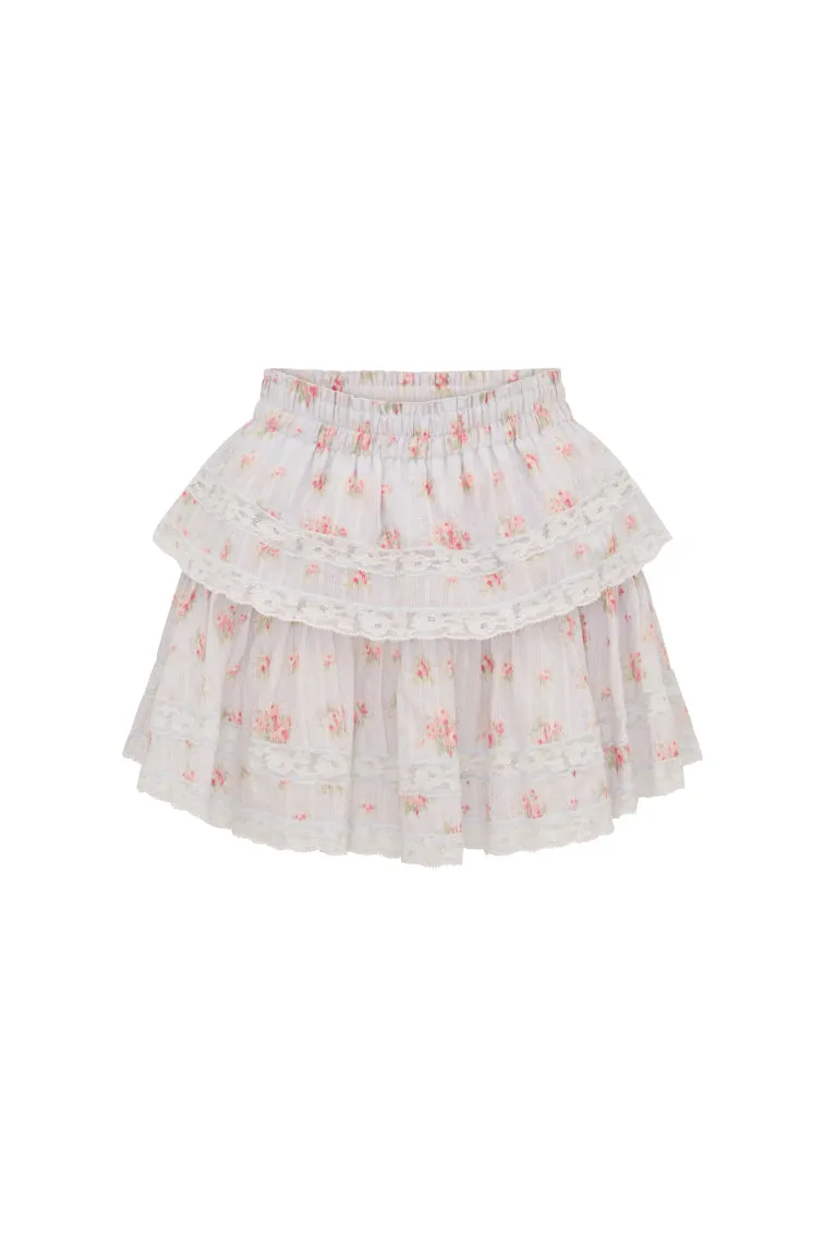 Ruffle Mini Blue Floral Skirt