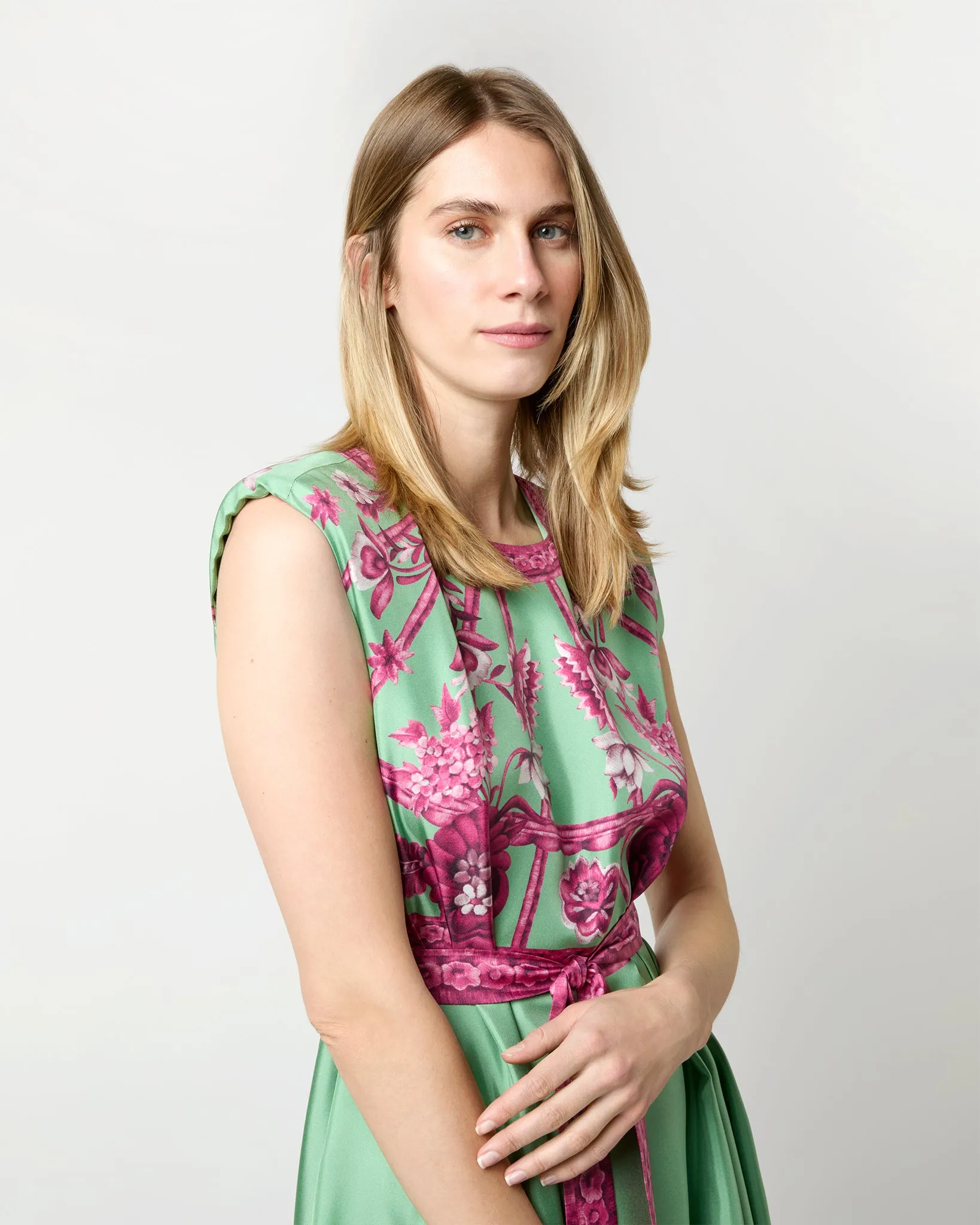 San Carlo Dress in Aquamarine Zodiac Placée Silk Twill