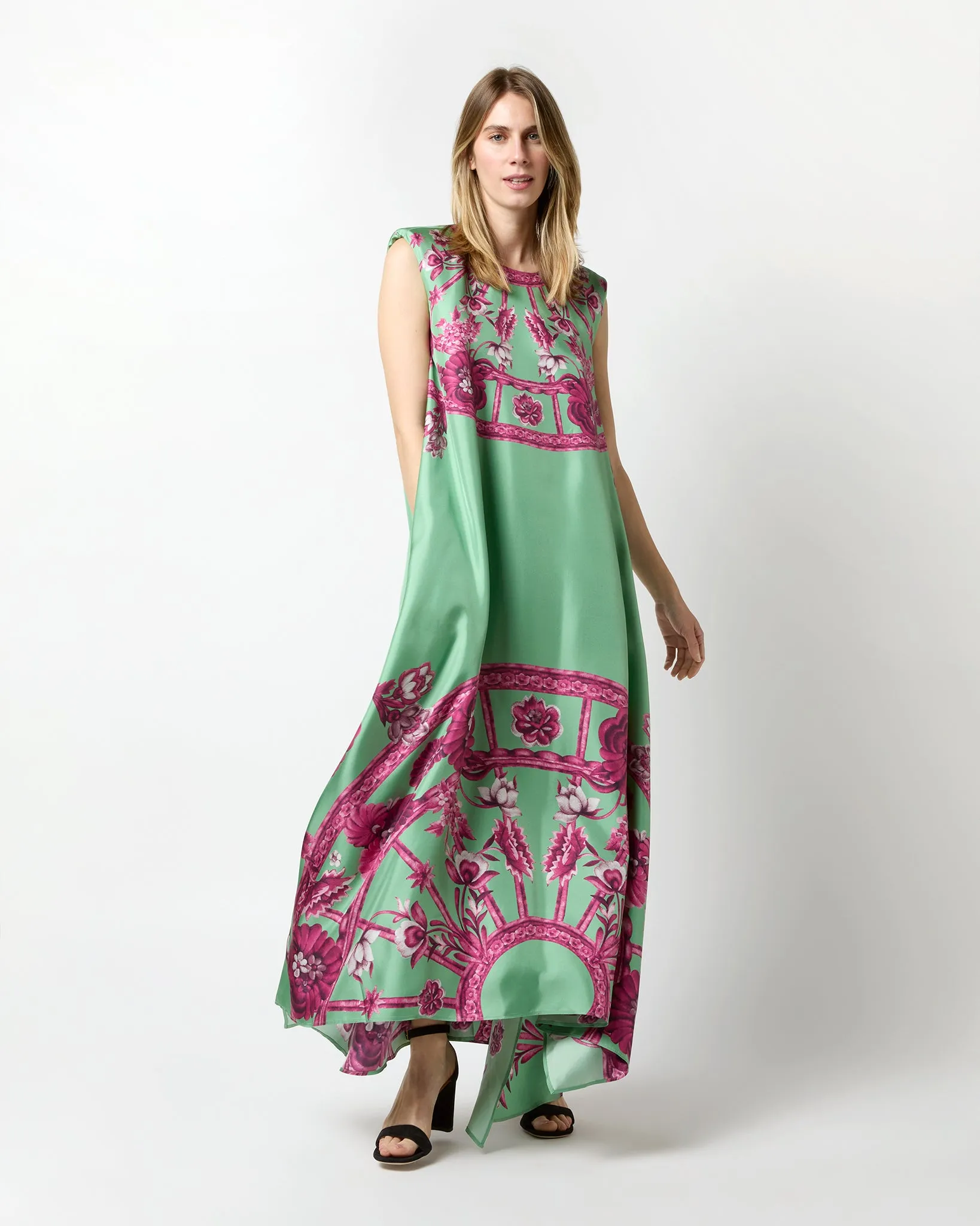 San Carlo Dress in Aquamarine Zodiac Placée Silk Twill