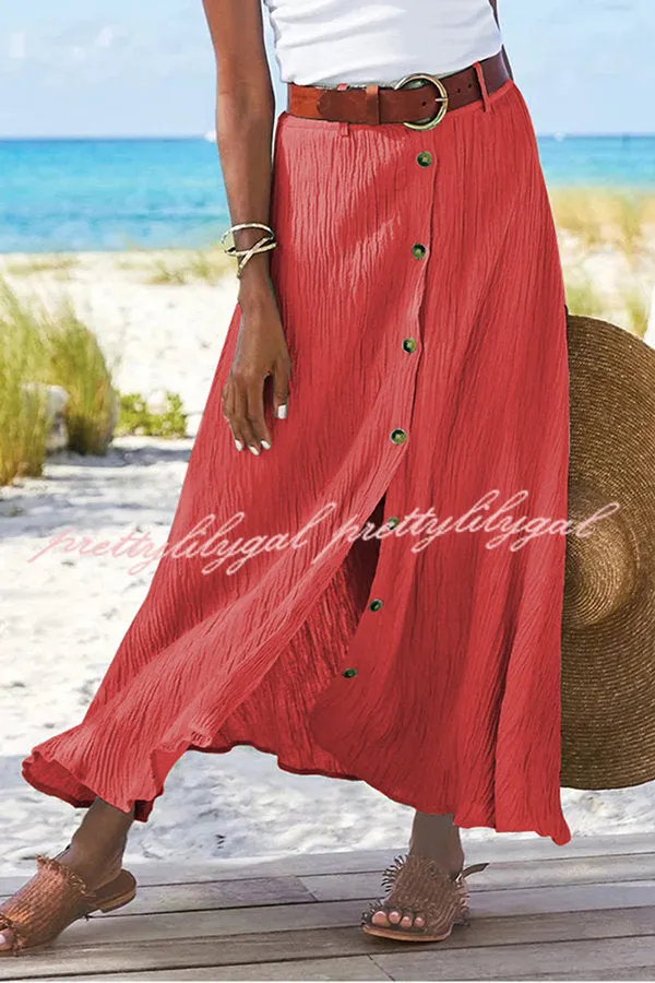 Soft Breeze Linen Blend Front Button Down Midi Skirt