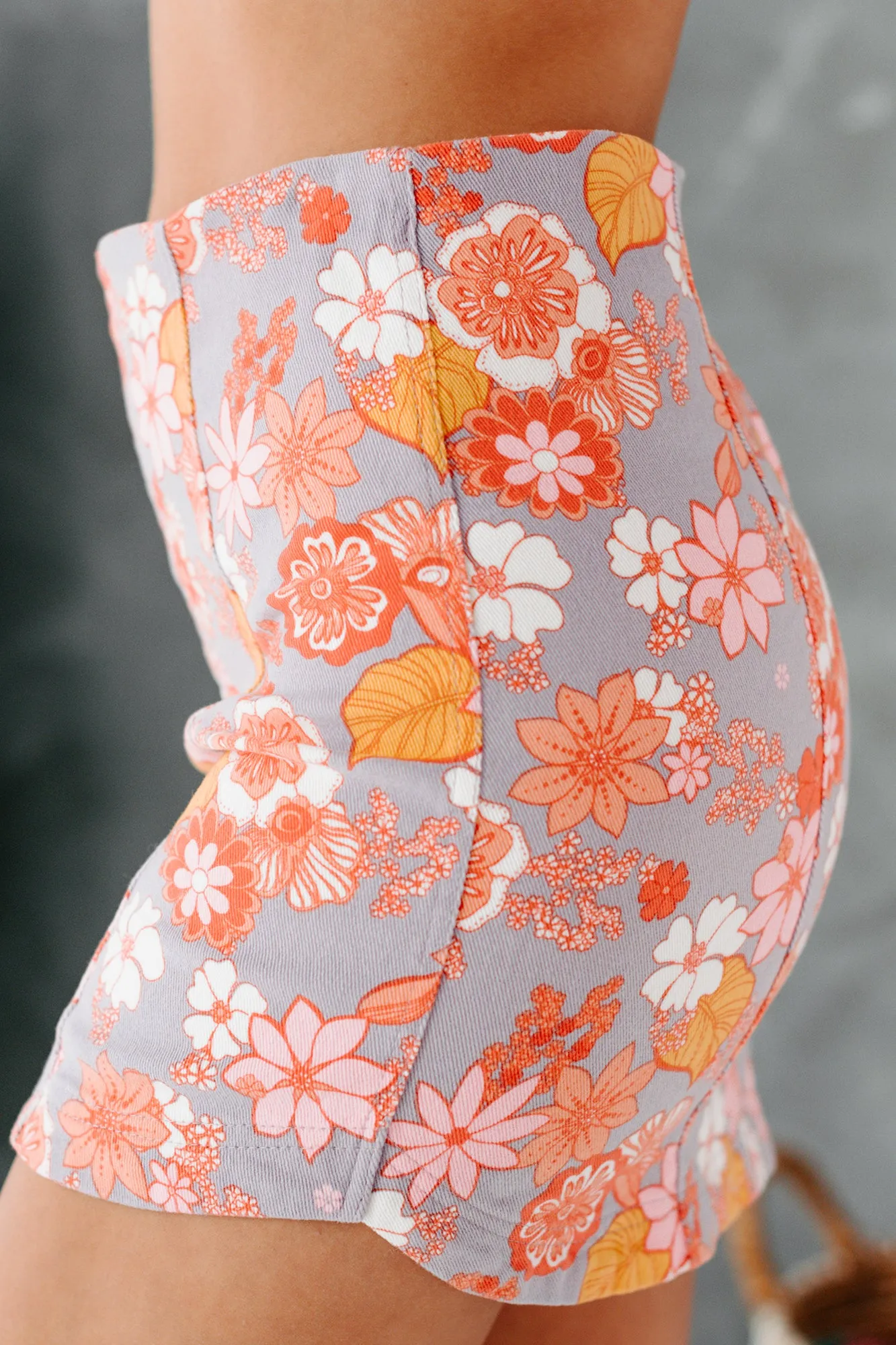 Staying Groovy Floral Printed Mini Skirt (Grey Multi)