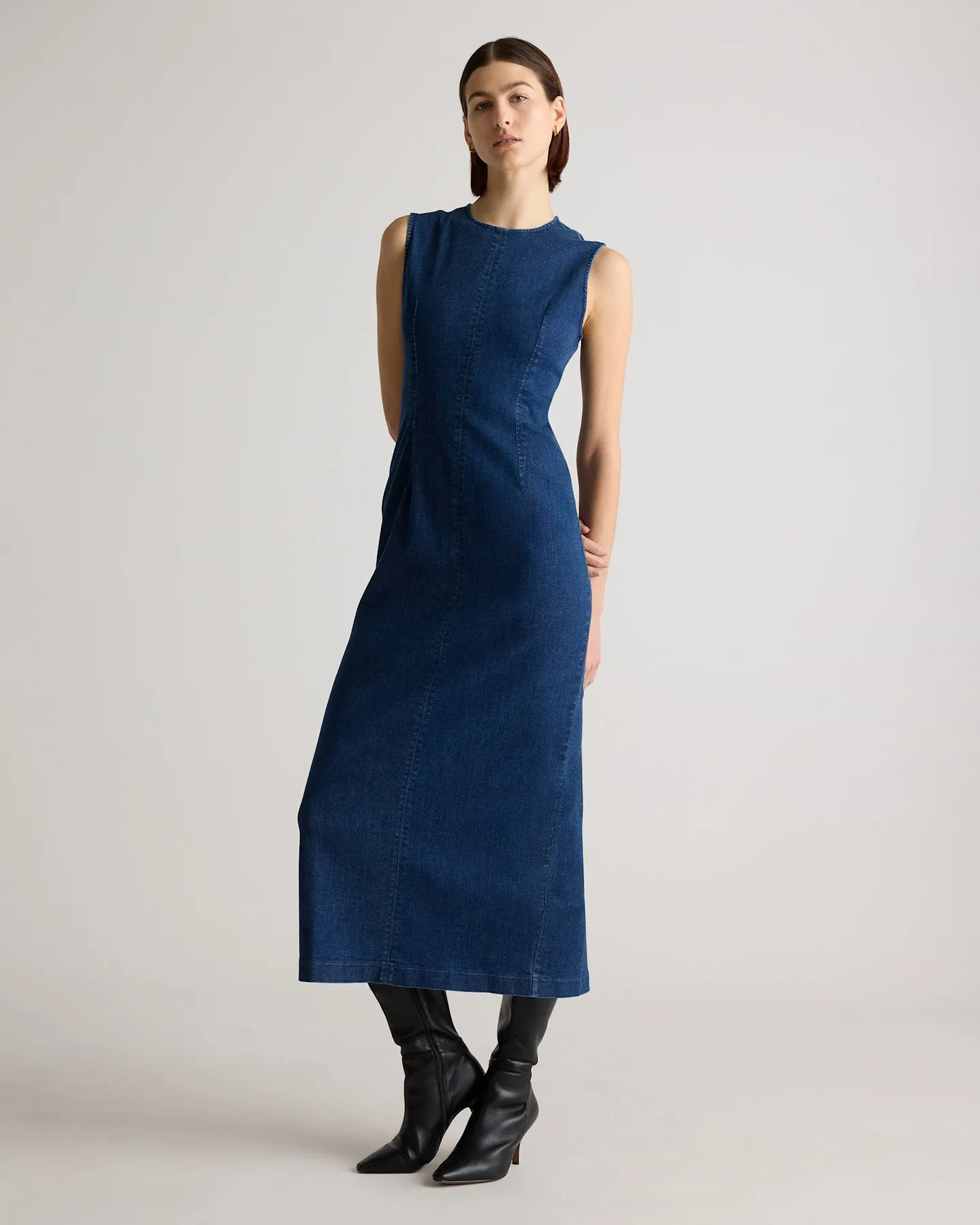 Stretch Denim Midi Dress