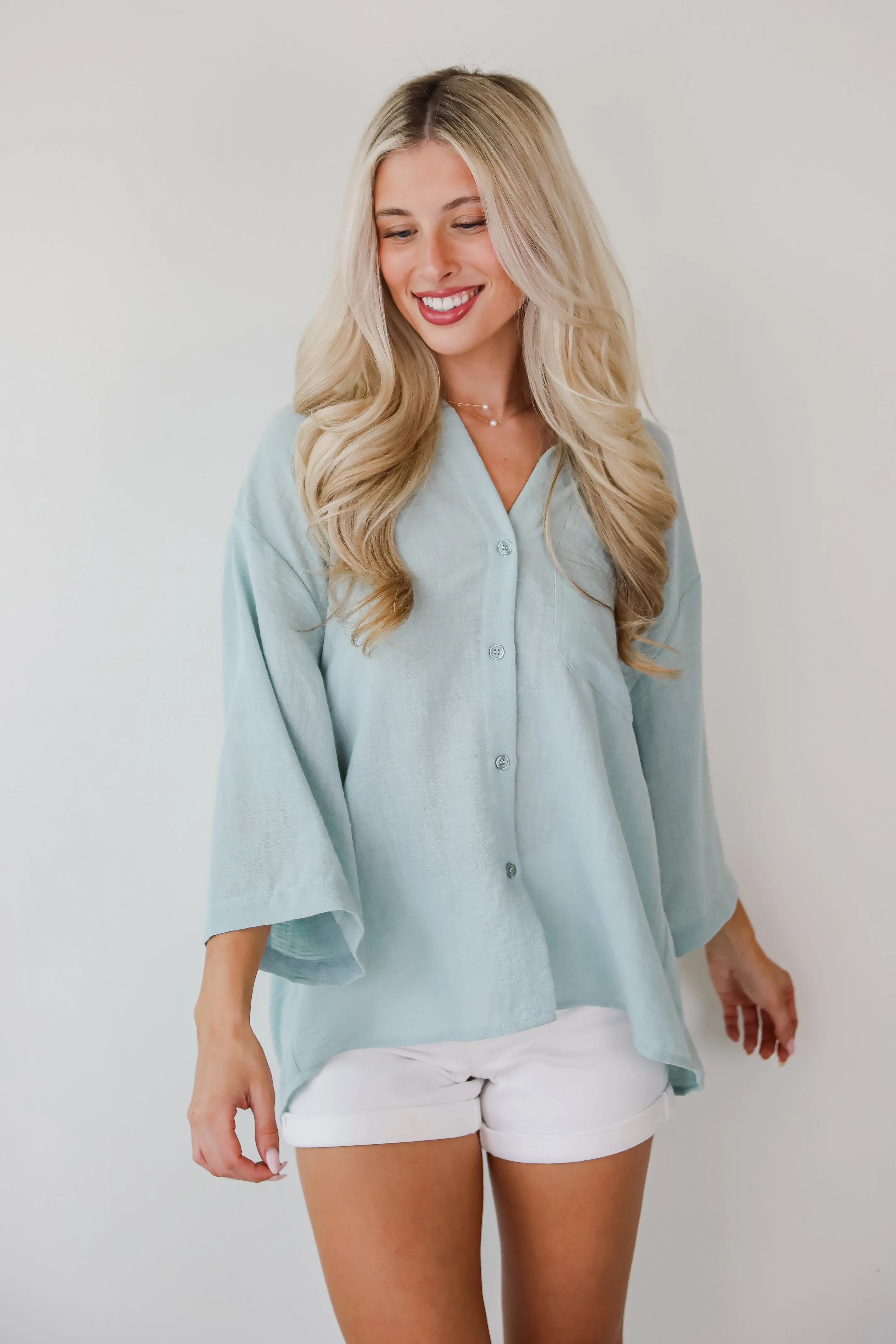 Sunny Mentality Sage Blouse - DU DEAL