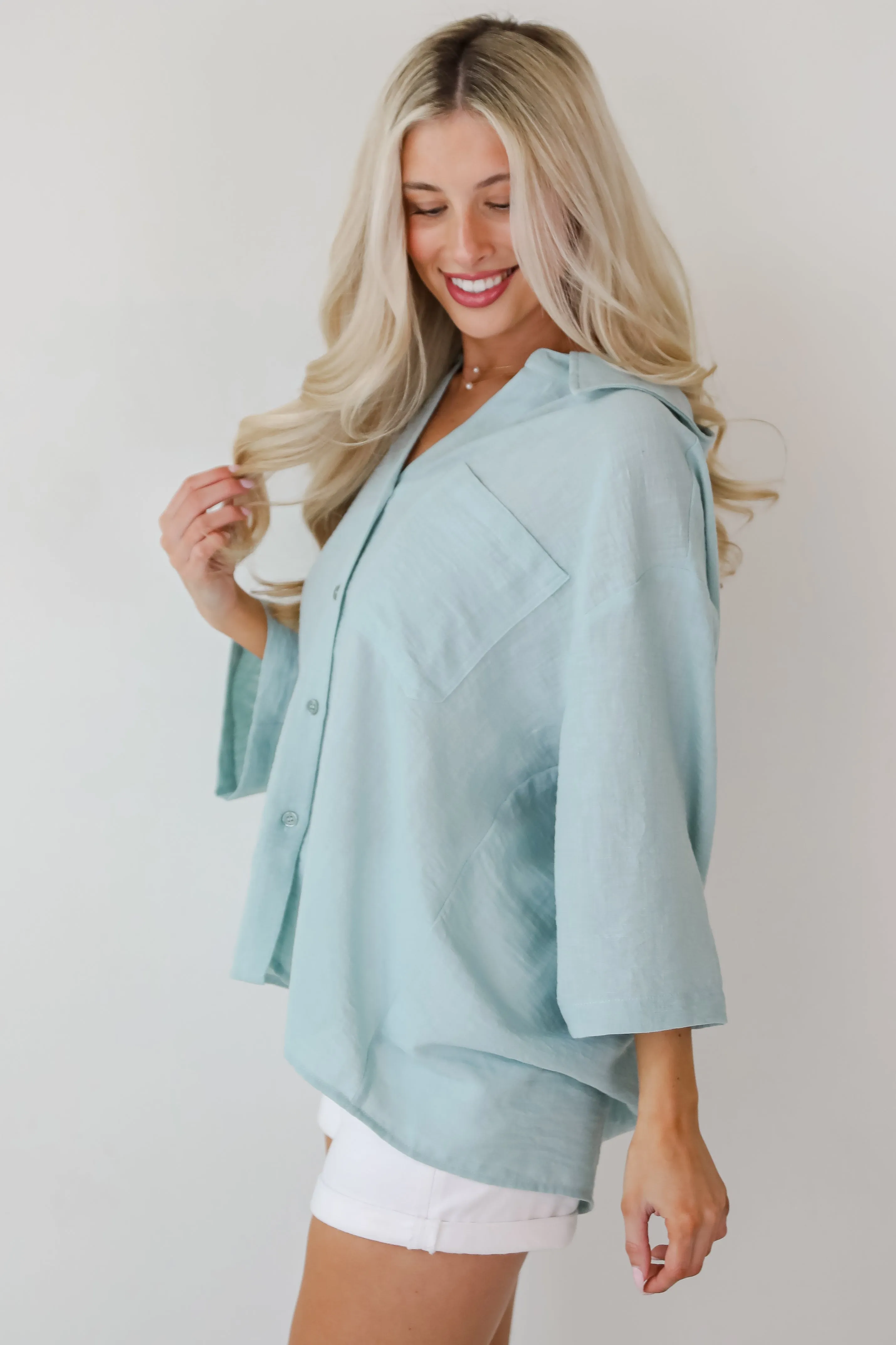 Sunny Mentality Sage Blouse - DU DEAL