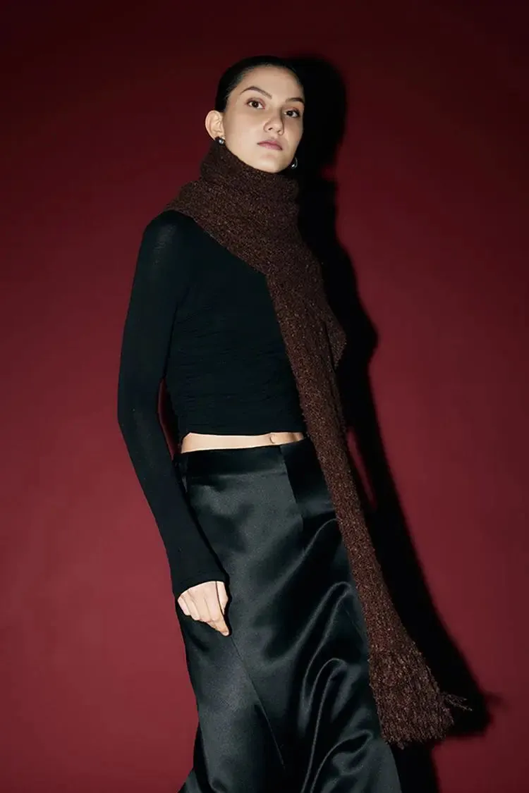 Tencel Long Sleeve Crop Top with Ruched Waist