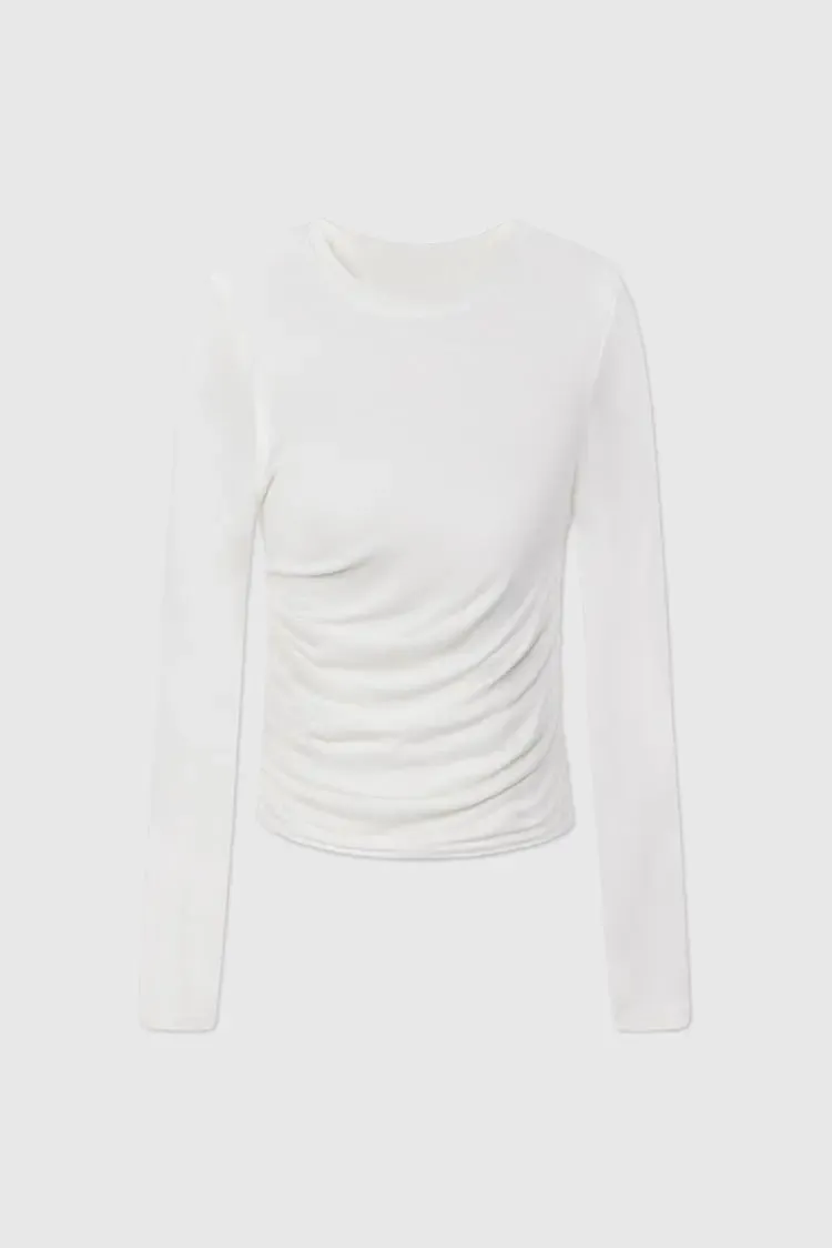 Tencel Long Sleeve Crop Top with Ruched Waist