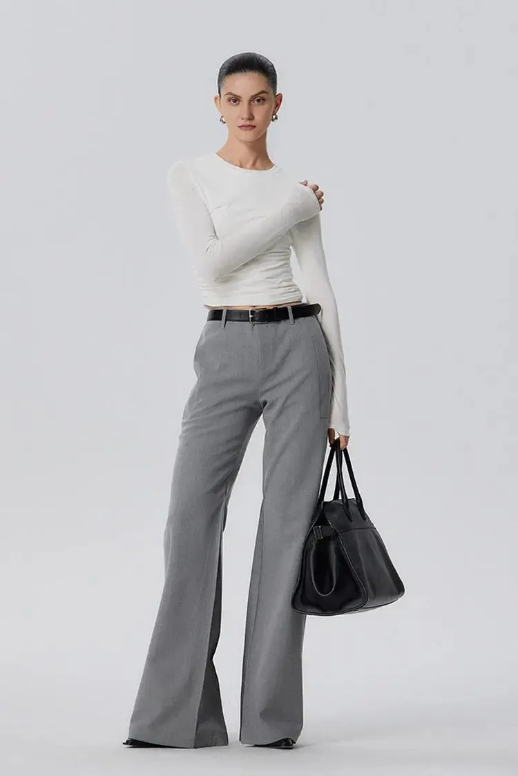 Tencel Long Sleeve Crop Top with Ruched Waist