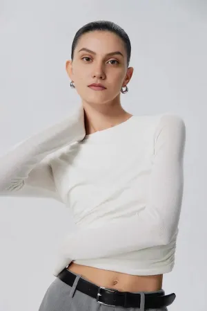 Tencel Long Sleeve Crop Top with Ruched Waist