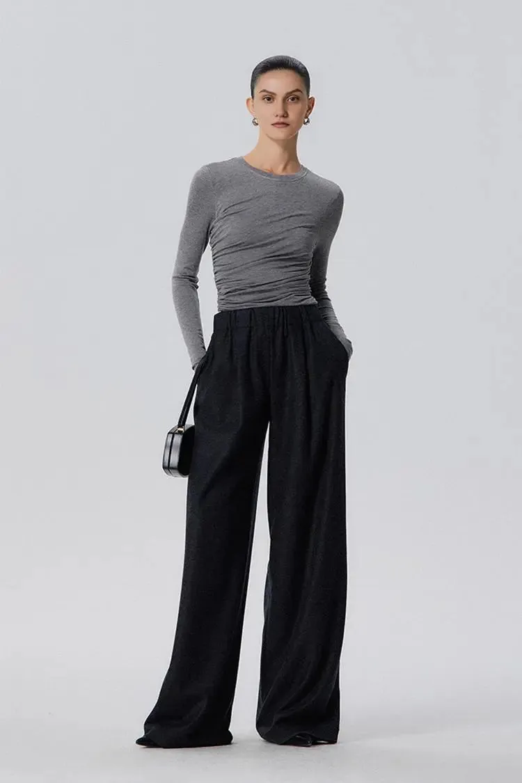 Tencel Long Sleeve Crop Top with Ruched Waist