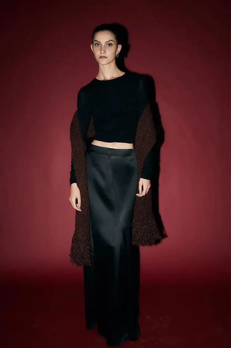 Tencel Long Sleeve Crop Top with Ruched Waist