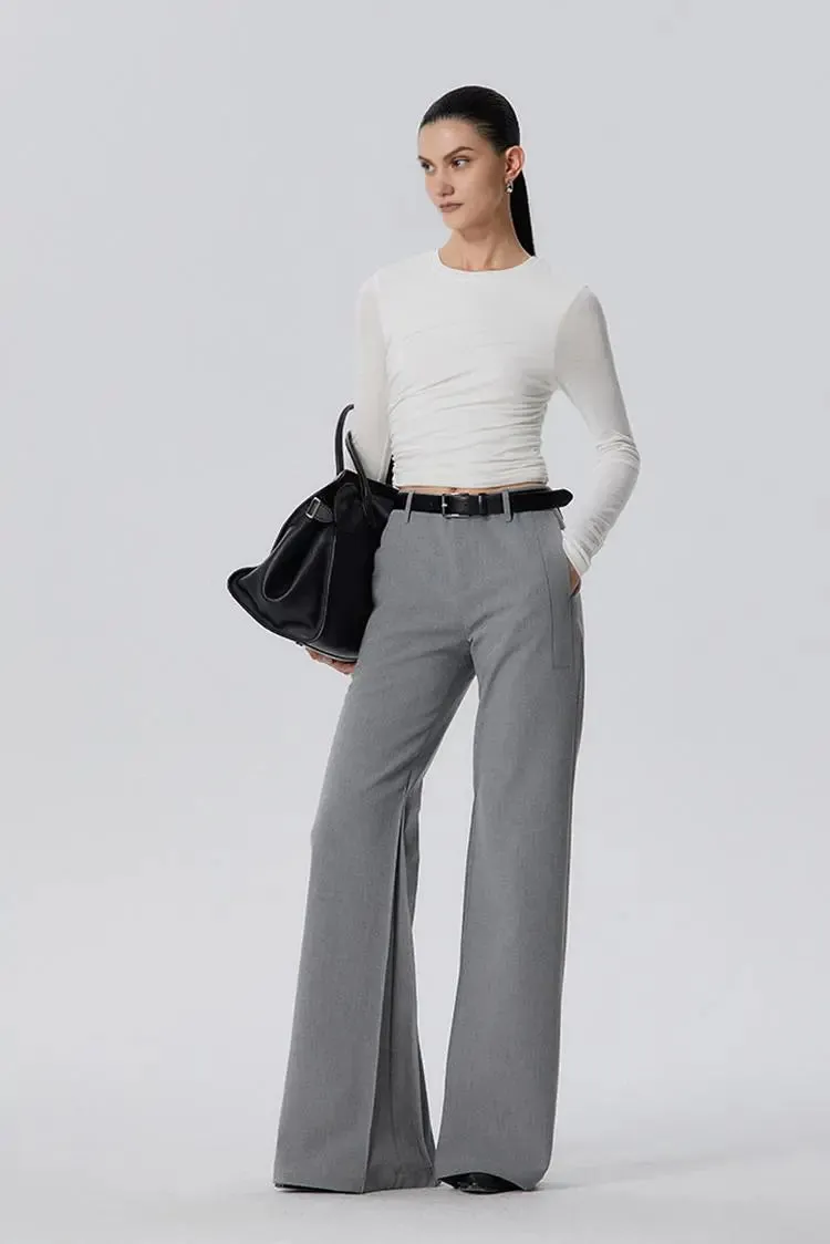 Tencel Long Sleeve Crop Top with Ruched Waist
