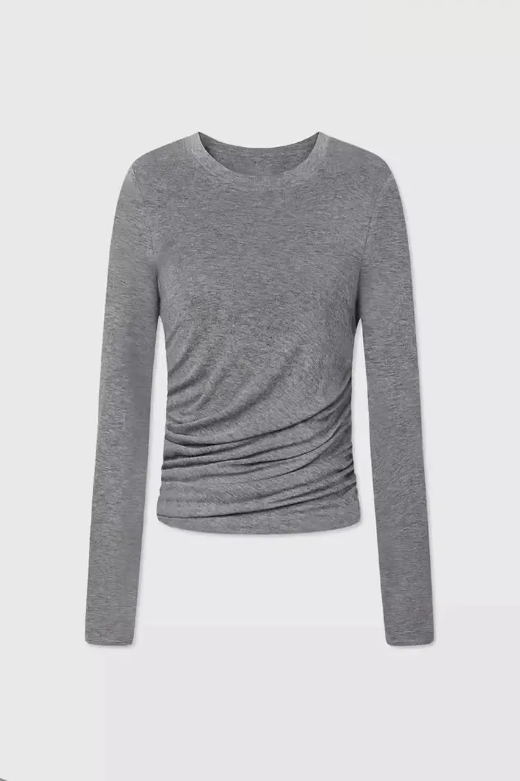 Tencel Long Sleeve Crop Top with Ruched Waist