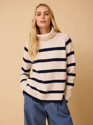 Ulla Stripe Roll-Neck Jumper- Cream