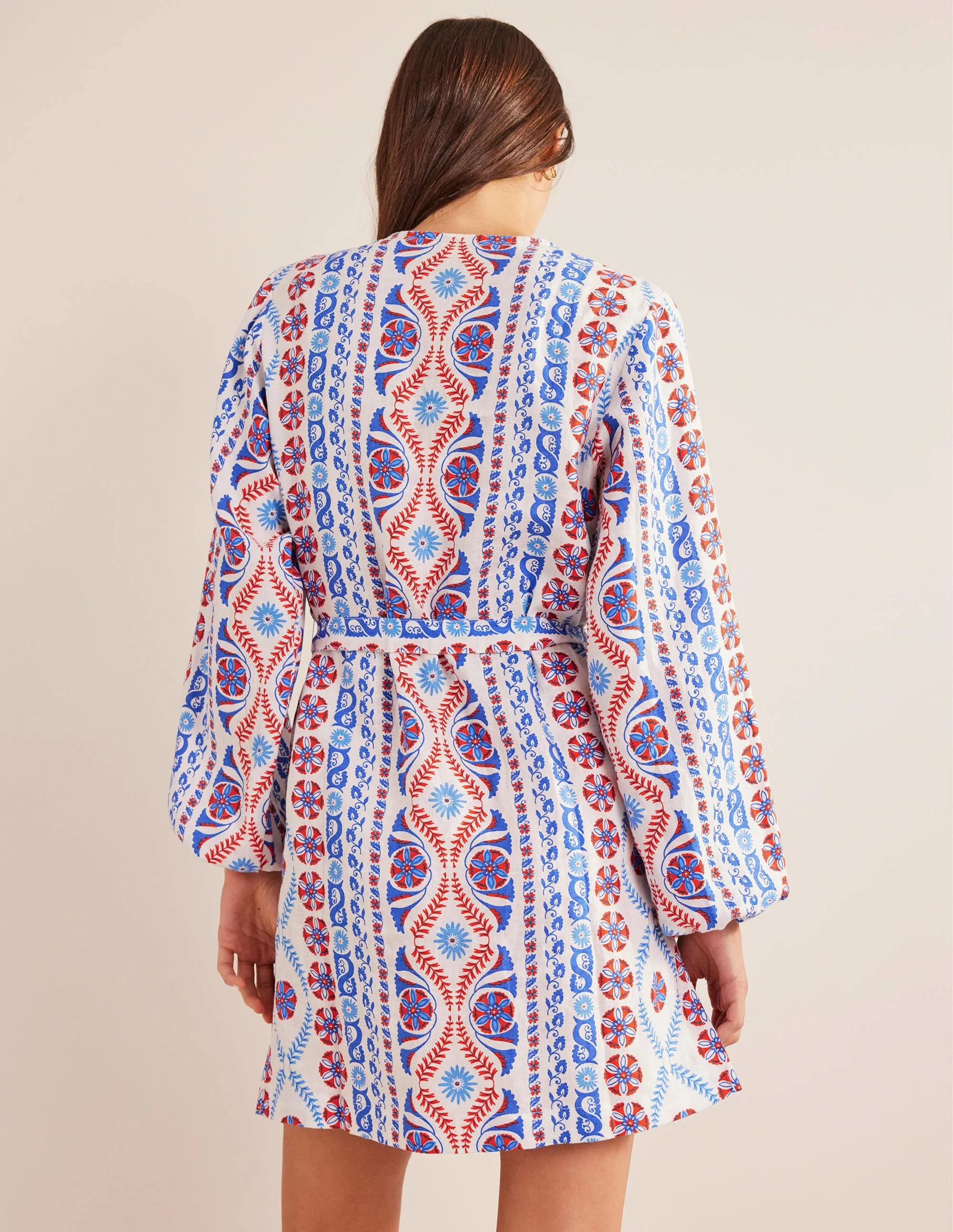 V-Neck Tie Waist Mini Kaftan-Meadow Spring, Opulent Stripe