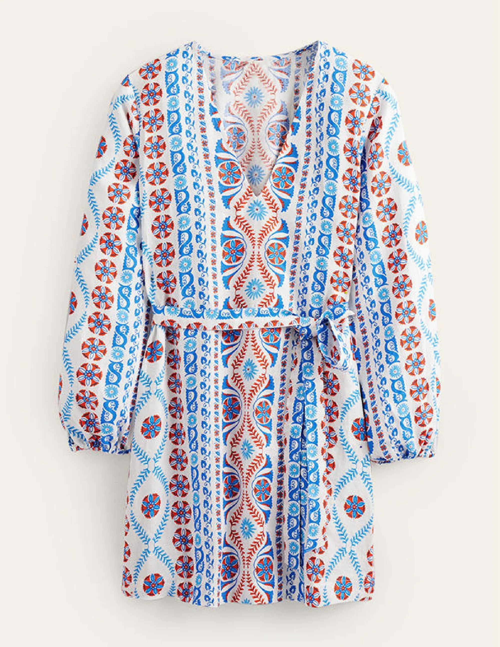 V-Neck Tie Waist Mini Kaftan-Meadow Spring, Opulent Stripe