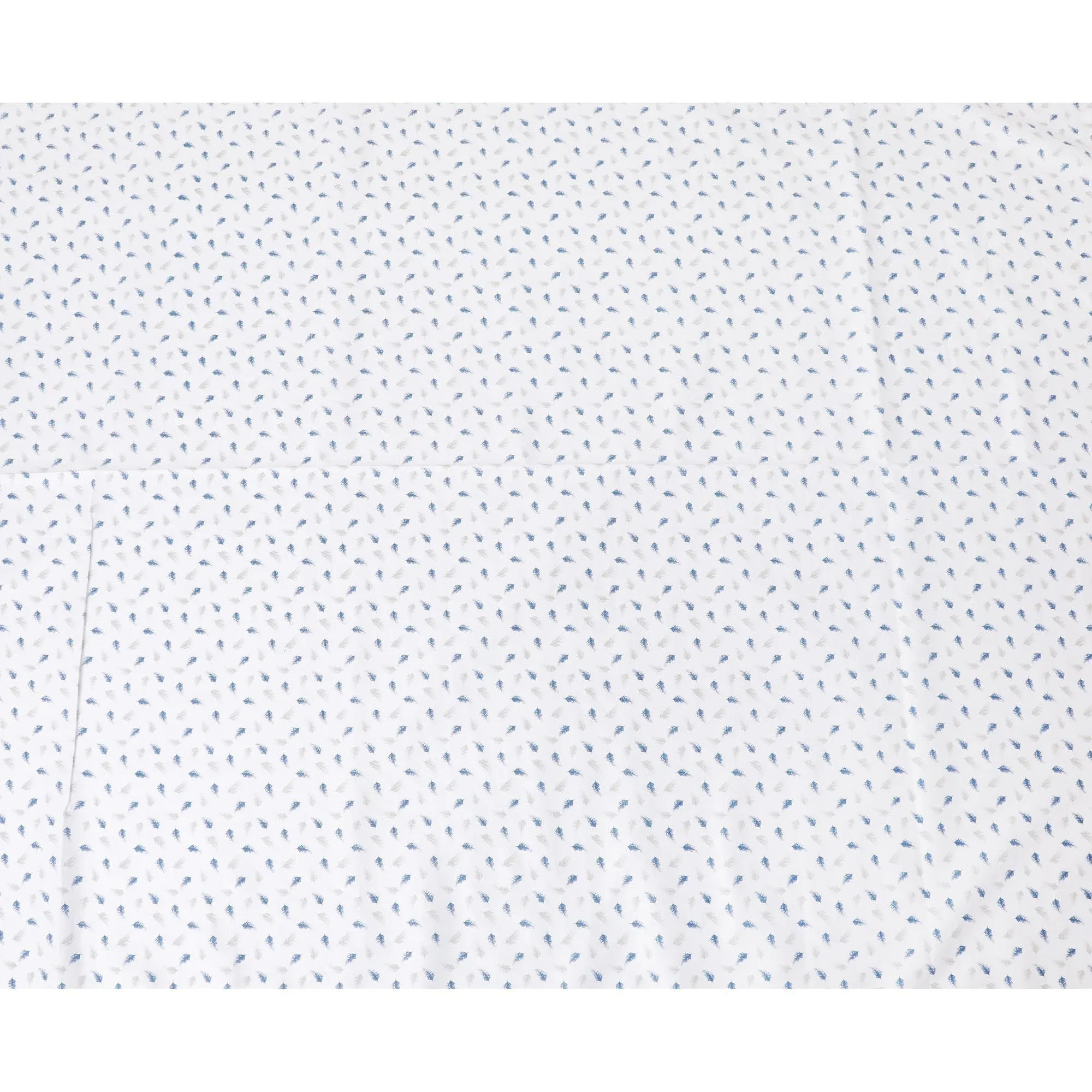 White premium 100% pure linen fabric with blue and laurel green print in Leaf design-D11095