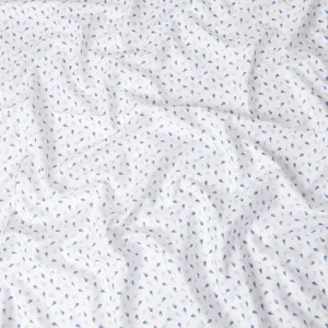 White premium 100% pure linen fabric with blue and laurel green print in Leaf design-D11095