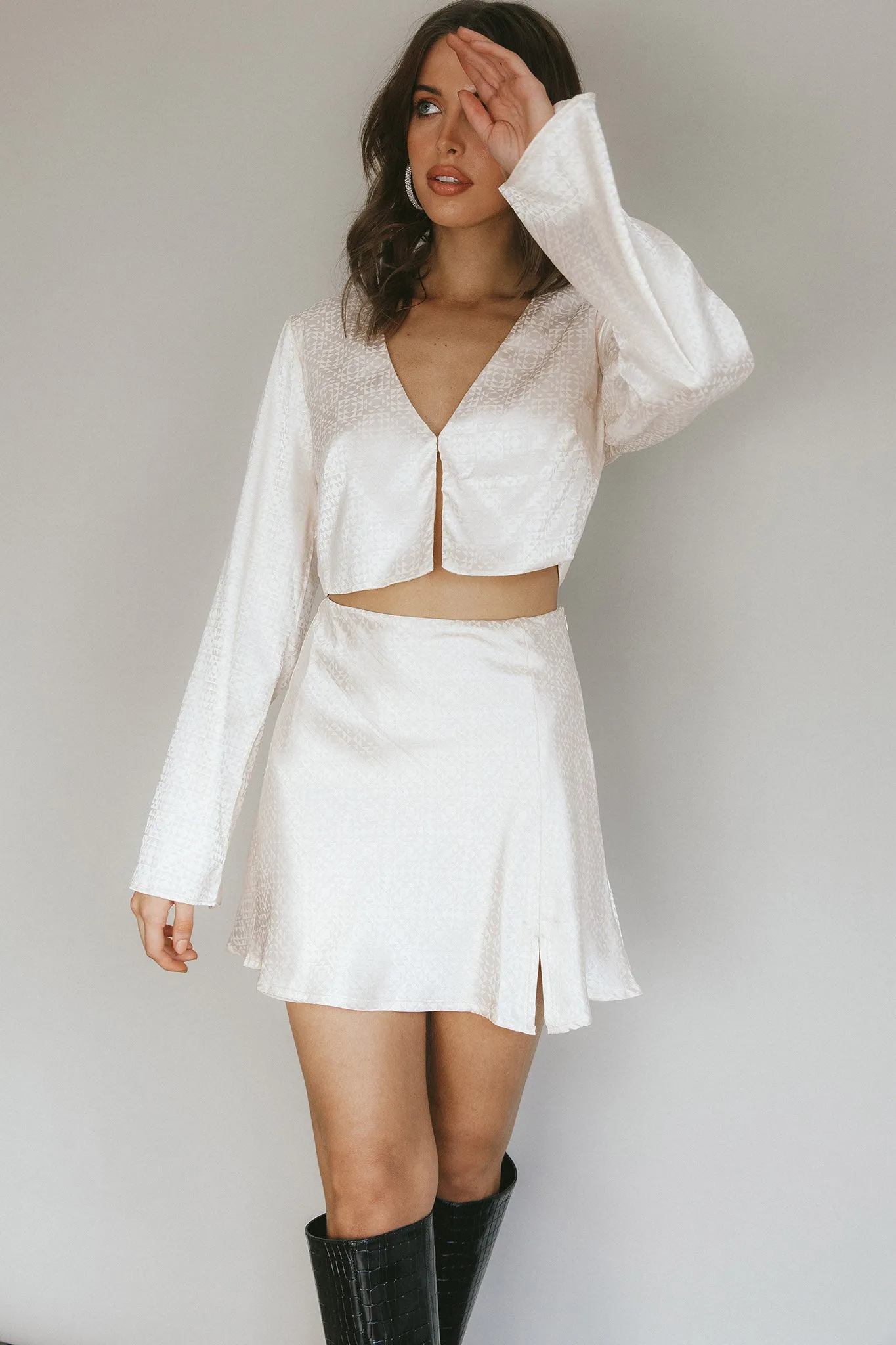 Winona Satin Jacquard Mini Skirt Cream