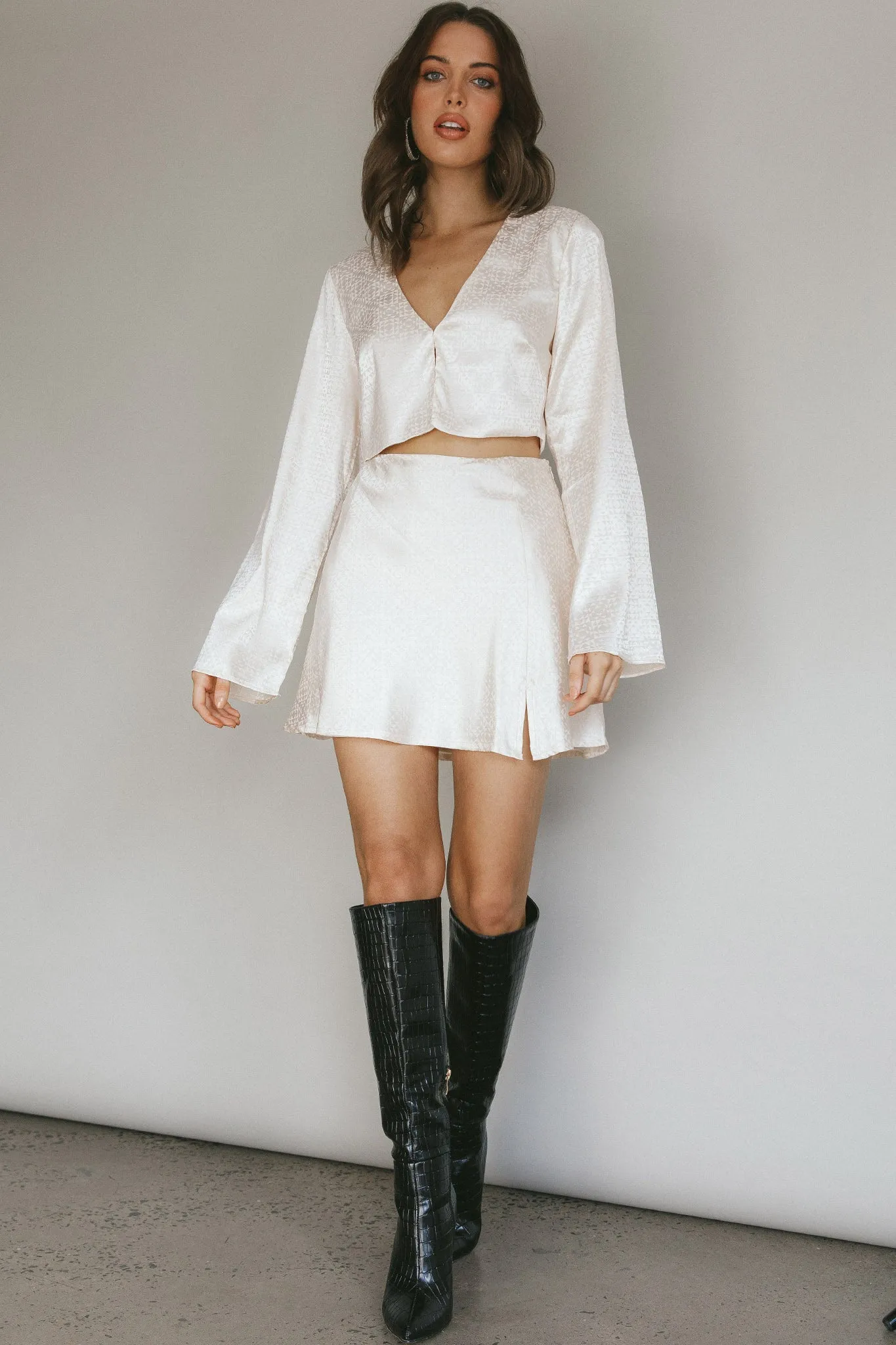 Winona Satin Jacquard Mini Skirt Cream
