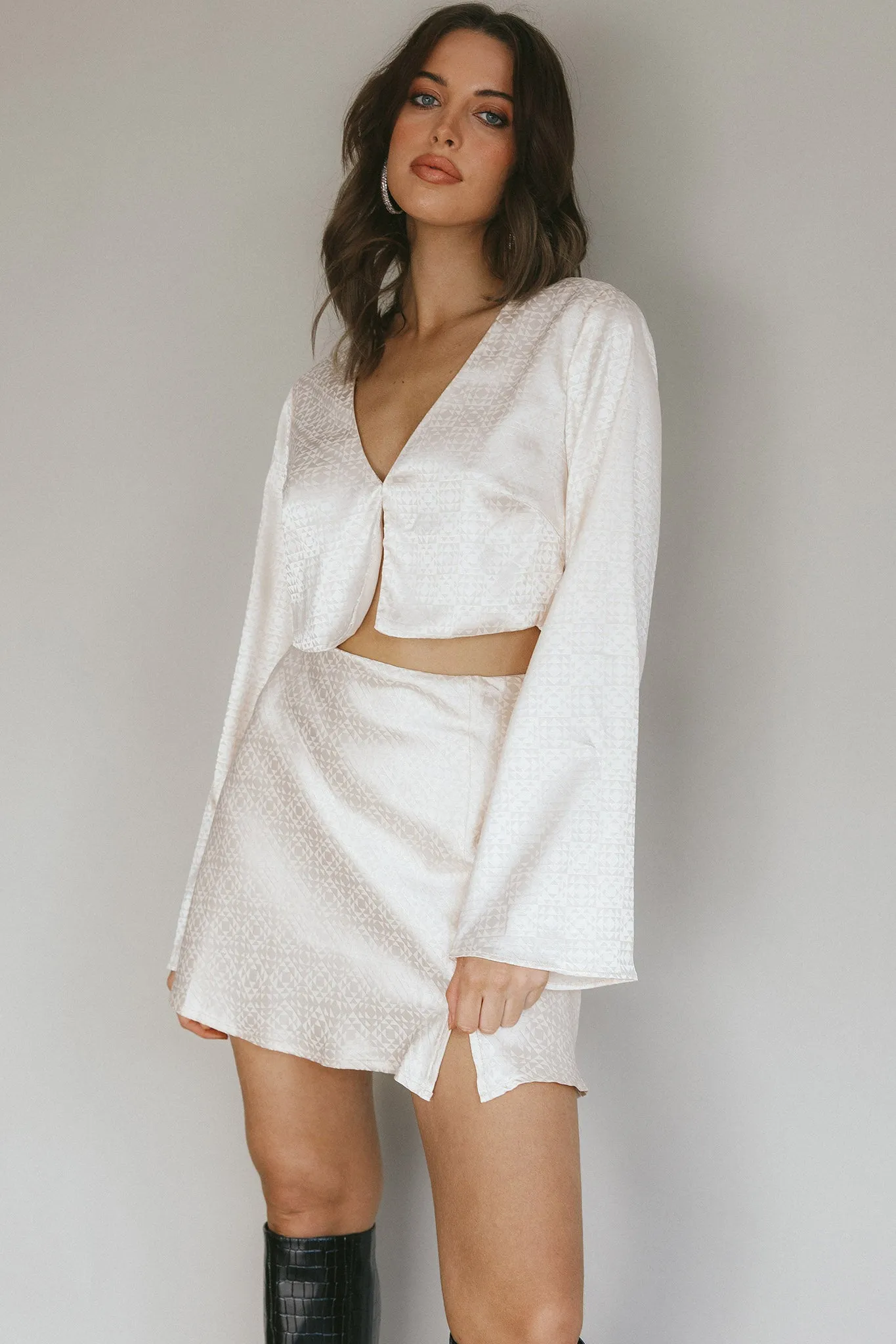 Winona Satin Jacquard Mini Skirt Cream